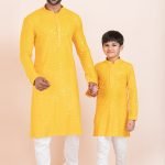 Father and Son Matching Dress Online Family Matching Dress Yellow White RKL-FSMD-11952-204131