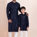 Father and Son Matching Dress Online Family Matching Dress Navy Blue White RKL-FSMD-11952-204132