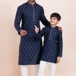 Father and Son Matching Dress Online Family Matching Dress Navy Blue White RKL-FSMD-11955-204172