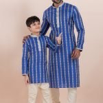 Father and Son Matching Dress Online Family Matching Dress Blue Gold RKL-FSMD-11985-204373