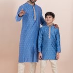 Father and Son Matching Dress Online Family Matching Dress Sky Blue Gold RKL-FSMD-11985-204376