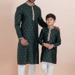 Father and Son Matching Dress Online Family Matching Dress Dark Green White RKL-FSMD-11985-204377