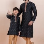 Father and Son Matching Dress Online Family Matching Dress Black Gold RKL-FSMD-11985-204378