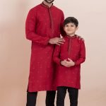 Father and Son Matching Dress Online Family Dress Red Black RKL-FSMD-11985-204391