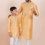 Father and Son Matching Dress Online Family Dress Mustard White RKL-FSMD-11985-204393