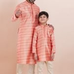 Father and Son Matching Dress Online Family Dress Peach Pink Gold RKL-FSMD-11985-204394