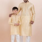 Father and Son Matching Dress Online Family Dress Gold White RKL-FSMD-11985-204396