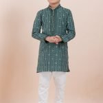 Boy Kurta Pajama Online Dark Green White RKL-BYKUR-11986-204412