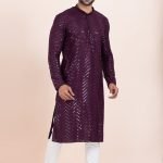 Men Kurta Pajama Online Plus Size Dress for Men Purple White RKL-KUR-11951-204123