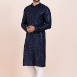 Men Kurta Pajama Online Plus Size Dress for Men Navy Blue White RKL-KUR-11951-204126