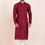 Men Kurta Pajama Online Plus Size Dress for Men Maroon White RKL-KUR-11951-204127