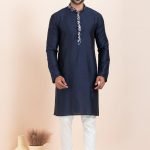 Men Kurta Pajama Online Plus Size Dress for Men Navy Blue White RKL-KUR-11954-204152