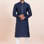 Men Kurta Pajama Online Plus Size Dress for Men Navy Blue White RKL-KUR-11954-204158