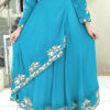 Long Gown IBI-9990WMN Bluish Green Indo Western Gown for Women