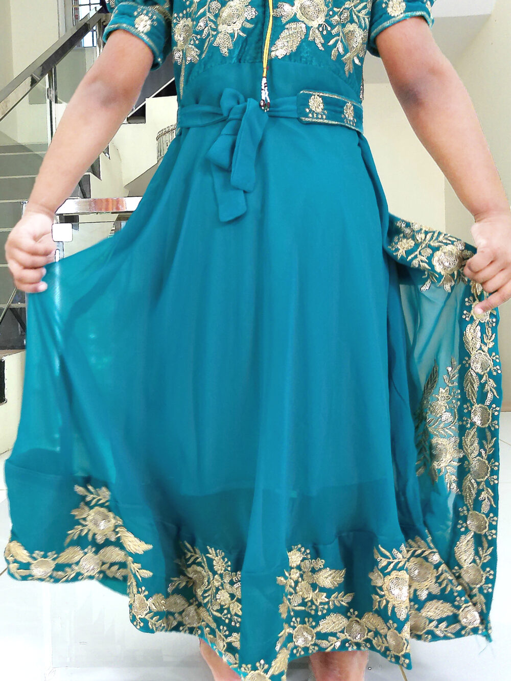 Family Matching Dress Set MOTHER DAUGHTER SON FATHER Twinning Dress IBI-9990BG Rama Green Western Family Matching Dress for Birthday Theme