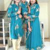 Family Matching Dress Set MOTHER DAUGHTER SON FATHER Twinning Dress IBI-9990BG Rama Green Western Family Matching Dress for Birthday Theme