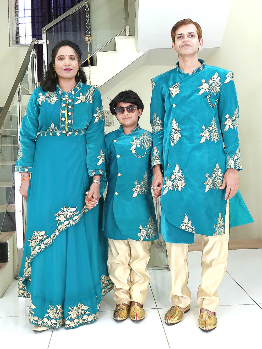 Family Matching Dress Set MOTHER DAUGHTER SON FATHER Twinning Dress IBI-9990BG Rama Green Western Family Matching Dress for Birthday Theme