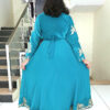 Long Gown IBI-9990WMN Bluish Green Indo Western Gown for Women