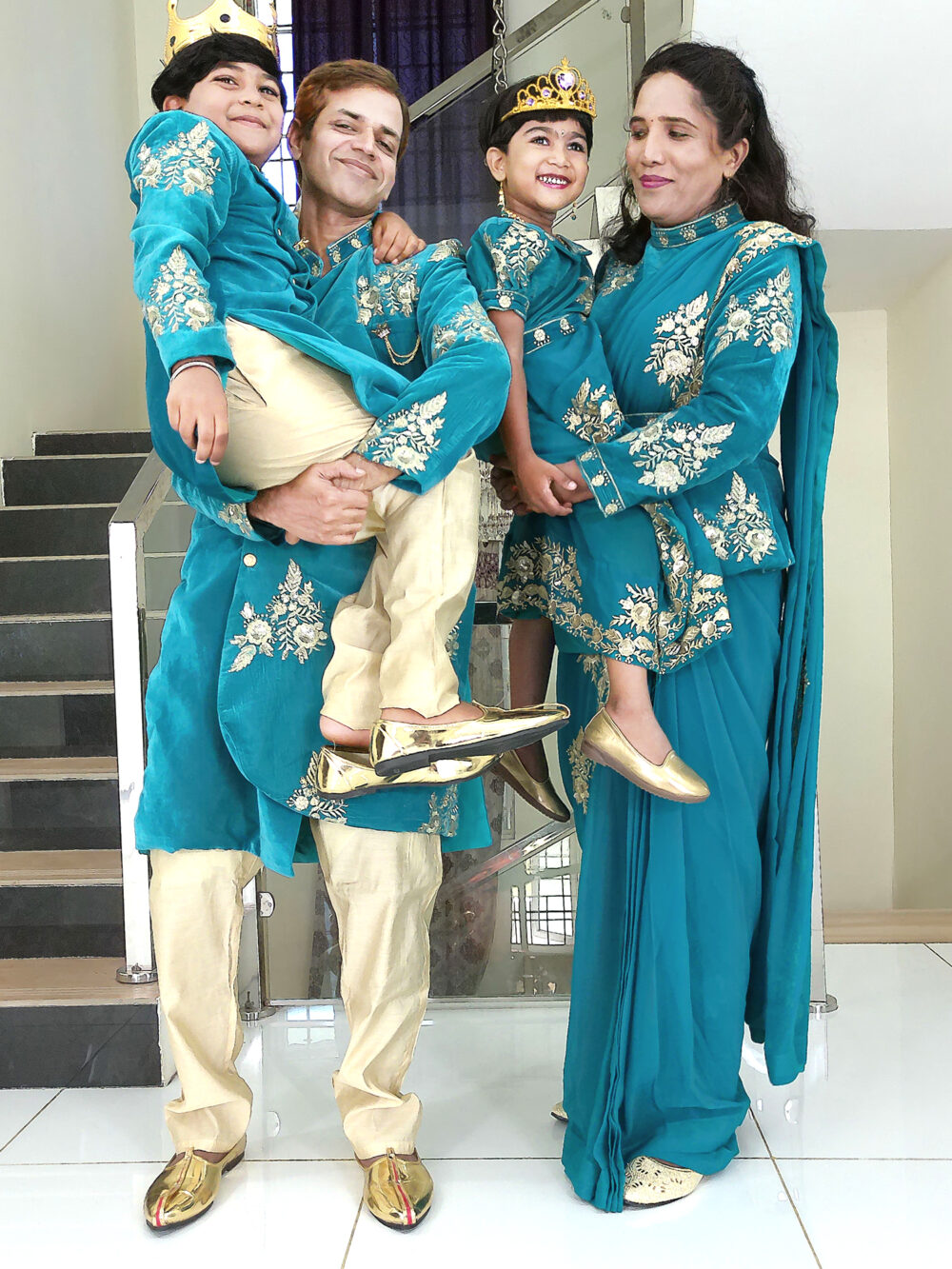 Family Matching Dress Set MOTHER DAUGHTER SON FATHER Twinning Dress IBI-9992BG Rama Green Traditional Family Matching Dress for Birthday Theme