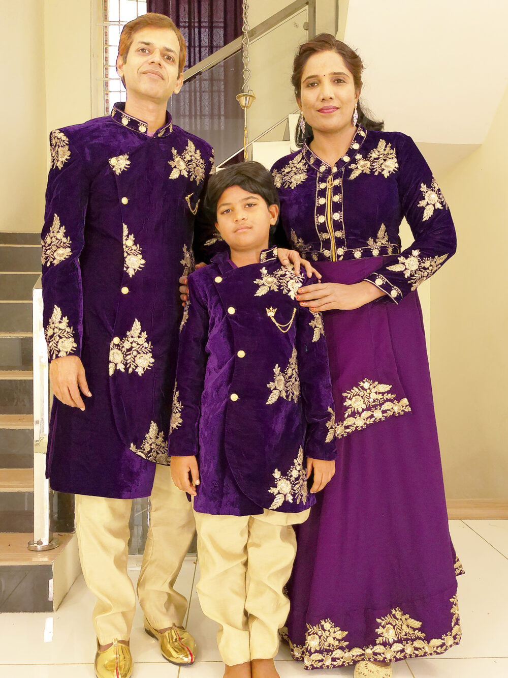 Family Matching Dress Set MOTHER FATHER SON Twinning Dress IBI-9994B Violet Western Family Combo Dress for Birthday Theme
