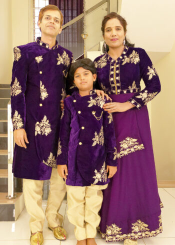 Family Matching Dress Set MOTHER FATHER SON Twinning Dress IBI-9994B Violet Western Family Combo Dress for Birthday Theme