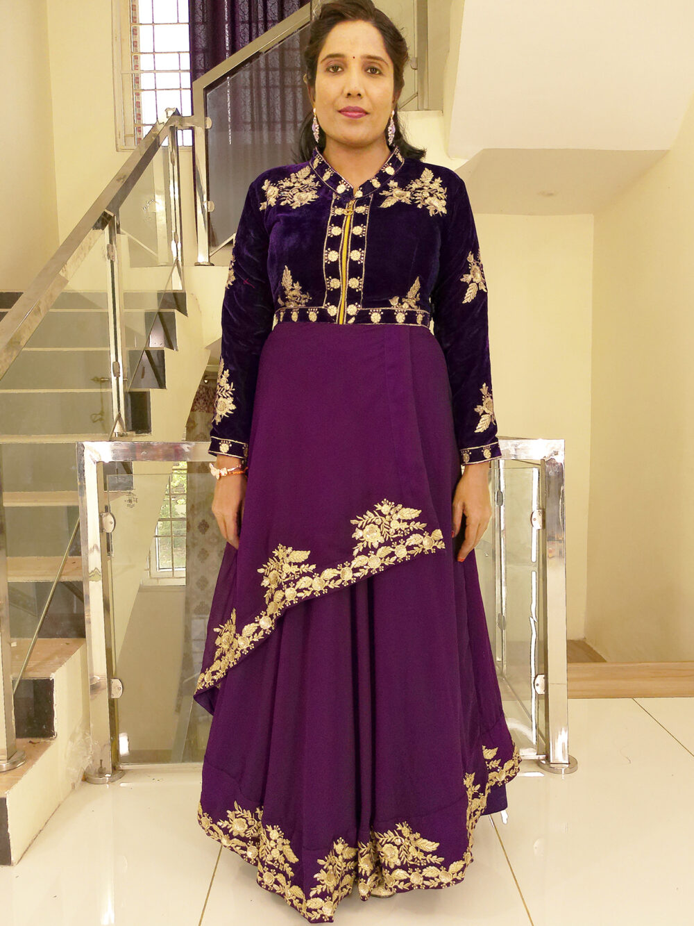 Long Gown IBI-9994WMN Violet Indo Western Gown for Women