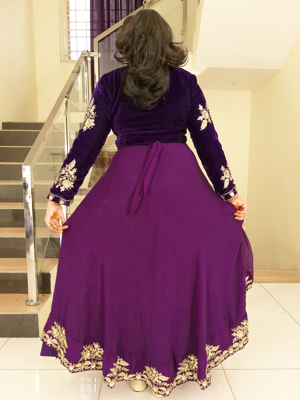 Long Gown IBI-9994WMN Violet Indo Western Gown for Women