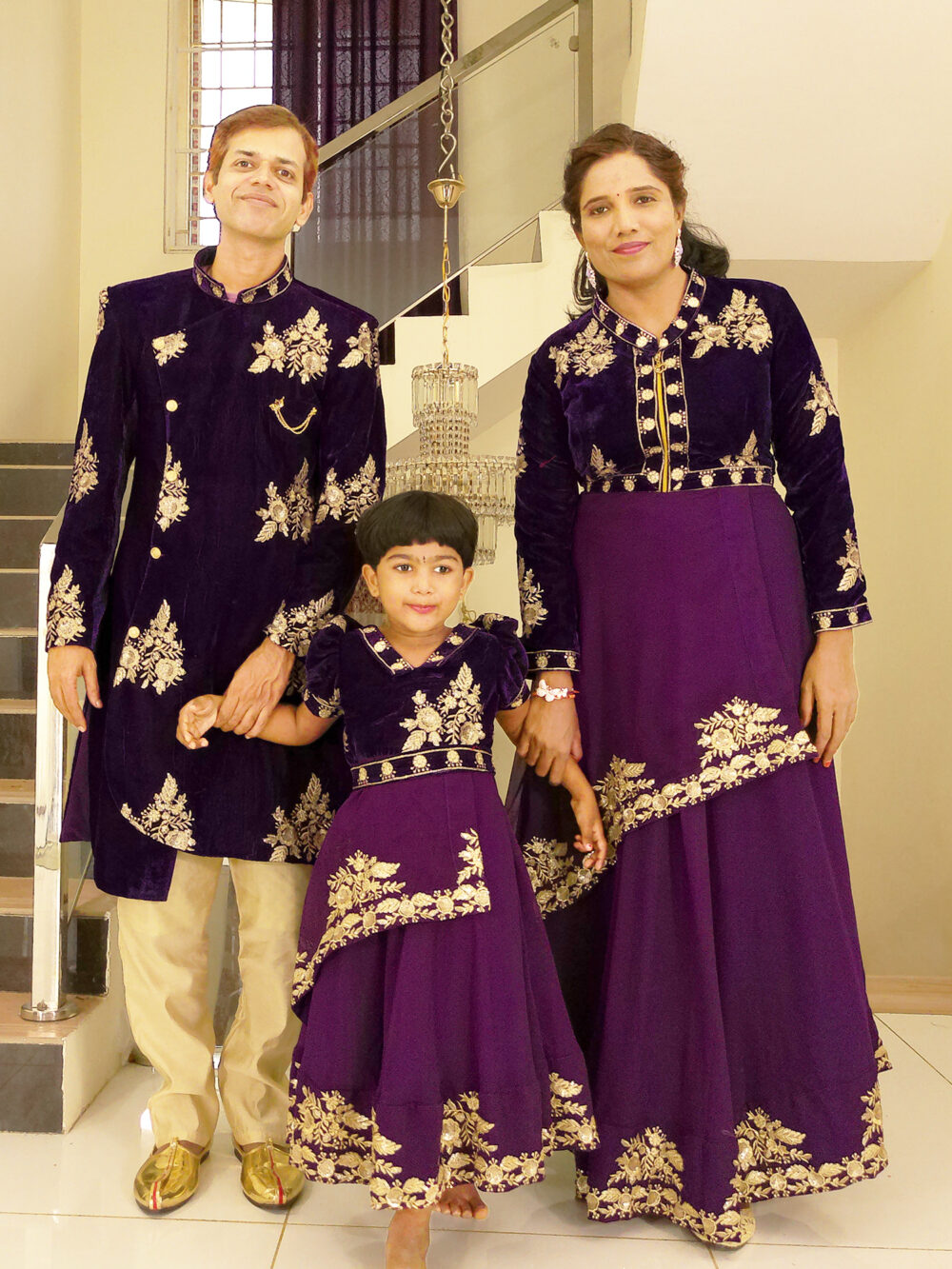 Family Matching Dress Set MOTHER DAUGHTER FATHER Twinning Dress IBI-9994G Violet Western Family Combo Dress for Birthday Theme
