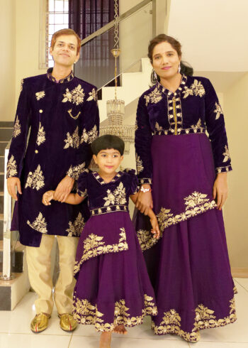 Family Matching Dress Set MOTHER DAUGHTER FATHER Twinning Dress IBI-9994G Violet Western Family Combo Dress for Birthday Theme