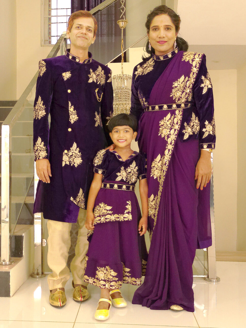 Family Matching Dress Set MOTHER DAUGHTER FATHER Twinning Dress IBI-9995G Violet Traditional Family Combo Dress for Birthday Theme