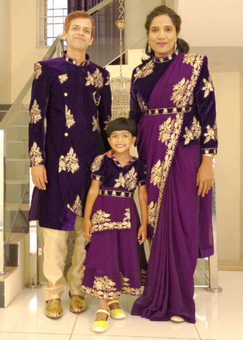 Family Matching Dress Set MOTHER DAUGHTER FATHER Twinning Dress IBI-9995G Violet Traditional Family Combo Dress for Birthday Theme