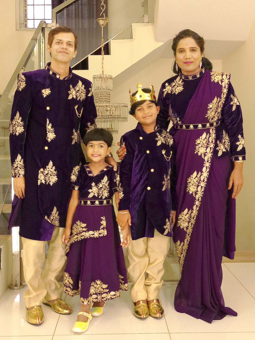 Family Matching Dress Set MOTHER DAUGHTER SON FATHER Twinning Dress IBI-9995BG Violet Traditional Family Matching Dress for Birthday Theme