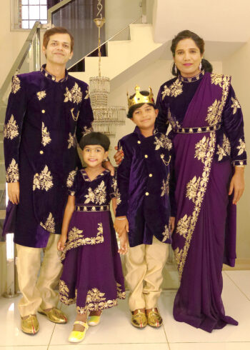 Family Matching Dress Set MOTHER DAUGHTER SON FATHER Twinning Dress IBI-9995BG Violet Traditional Family Matching Dress for Birthday Theme