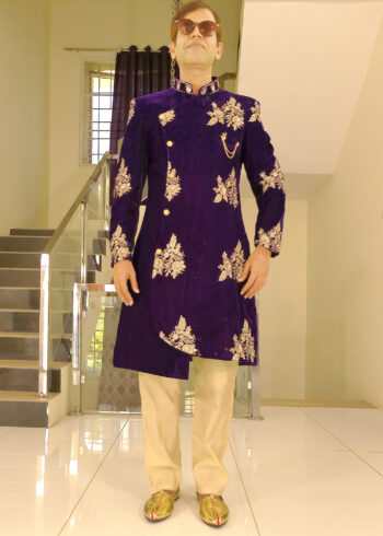 Men Dress IBI-9995MN Violet Men Velvet Sherwani