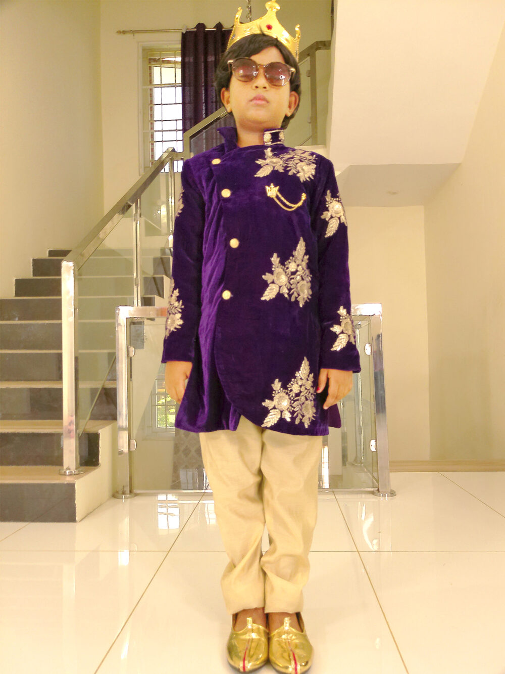 Boy Birthday Dress IBI-9990BY Violet Velvet Sherwani For Boy