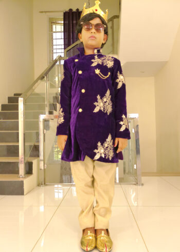 Boy Birthday Dress IBI-9990BY Violet Velvet Sherwani For Boy