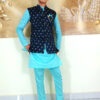 Men Dress IBI-9991MN Sky Blue Navy Blue Kurta Pajama Modi Jacket Set for Men