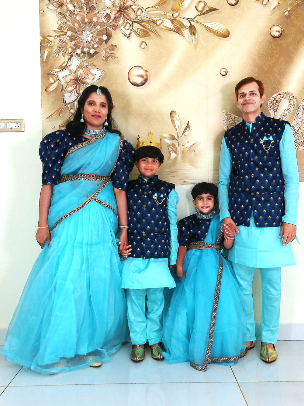 Family Matching Dress Set MOTHER DAUGHTER SON FATHER Twinning Dress IBI-9991BG SKY BLUE Traditional Family Matching Dress for Birthday Theme