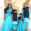 Family Matching Dress Set MOTHER DAUGHTER SON FATHER Twinning Dress IBI-9991BG SKY BLUE Traditional Family Matching Dress for Birthday Theme