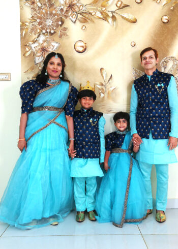 Family Matching Dress Set MOTHER DAUGHTER SON FATHER Twinning Dress IBI-9991BG SKY BLUE Traditional Family Matching Dress for Birthday Theme