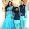 Family Matching Dress Set MOTHER DAUGHTER SON FATHER Twinning Dress IBI-9991BG SKY BLUE Traditional Family Matching Dress for Birthday Theme