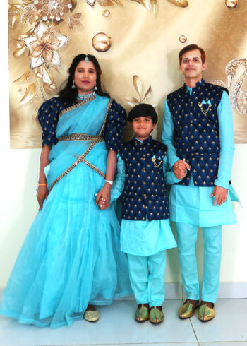 Family Matching Dress Set MOTHER FATHER SON Twinning Dress IBI-9991B SKY BLUE Traditional Family Combo Dress for Birthday Theme