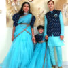 Family Matching Dress Set MOTHER DAUGHTER SON FATHER Twinning Dress IBI-9991BG SKY BLUE Traditional Family Matching Dress for Birthday Theme