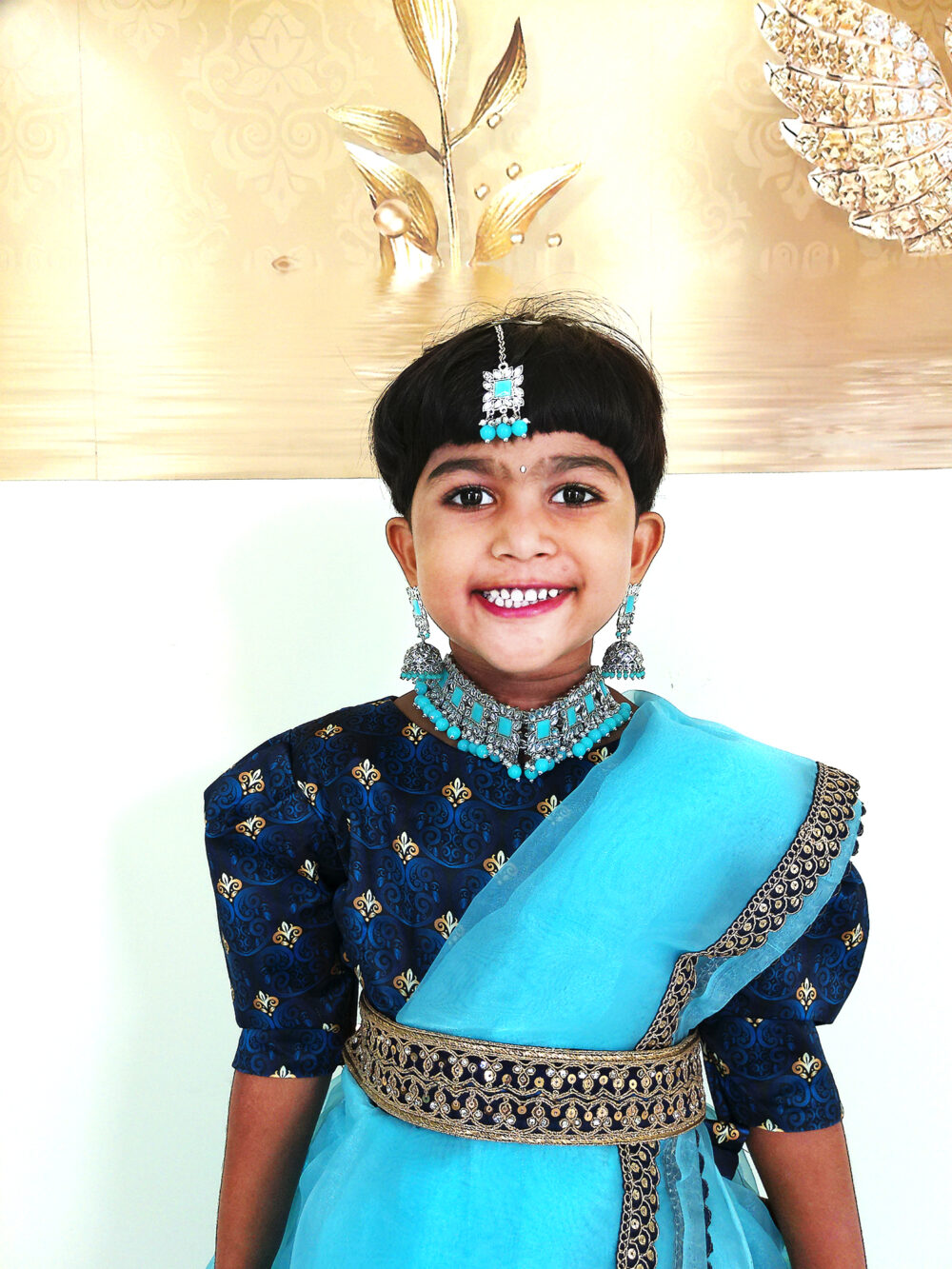 Girl Baby 1st Birthday Dress IBI-9991GL Sky Blue Navy Blue Lehenga Choli