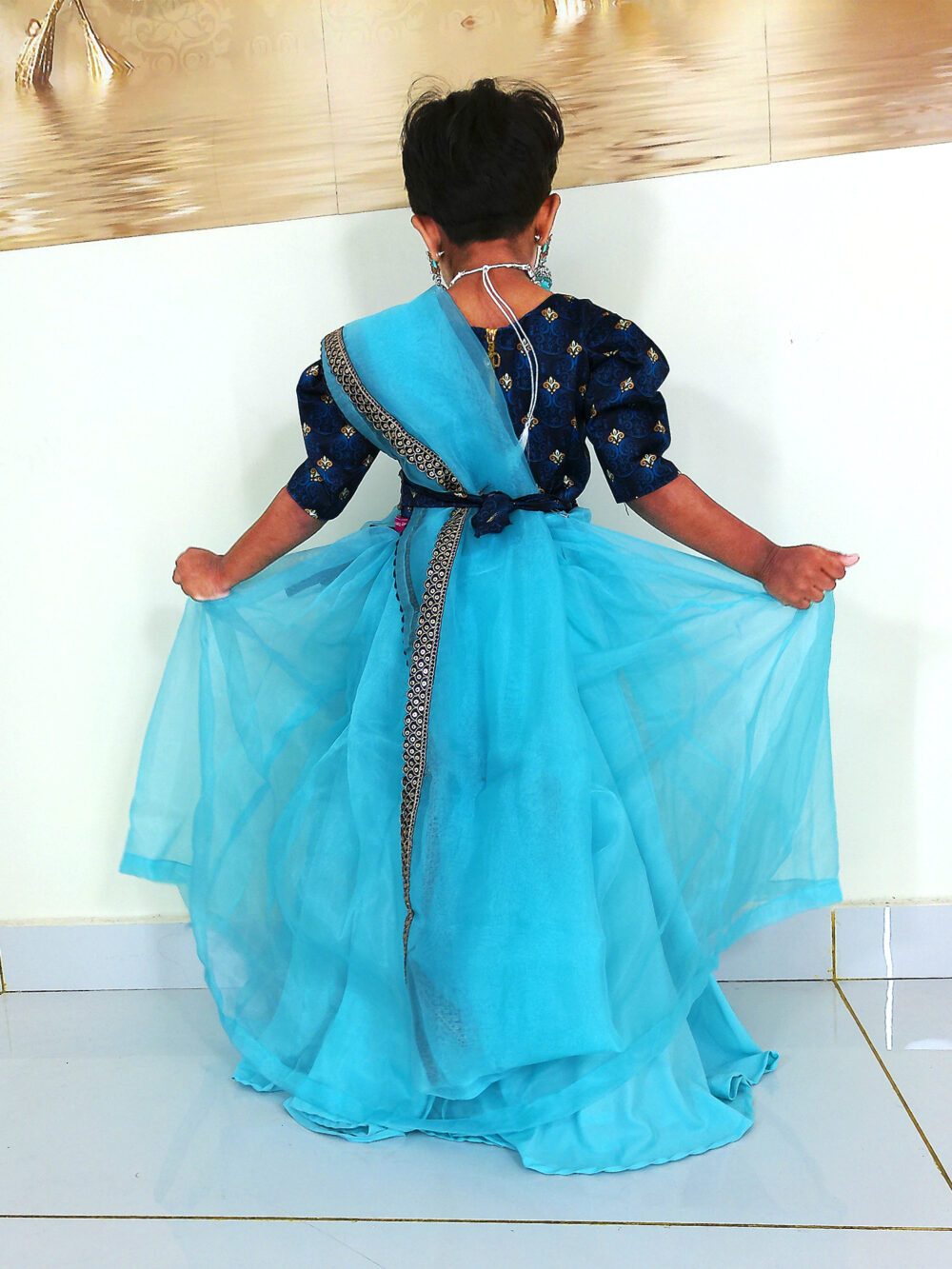 Girl Baby 1st Birthday Dress IBI-9991GL Sky Blue Navy Blue Lehenga Choli