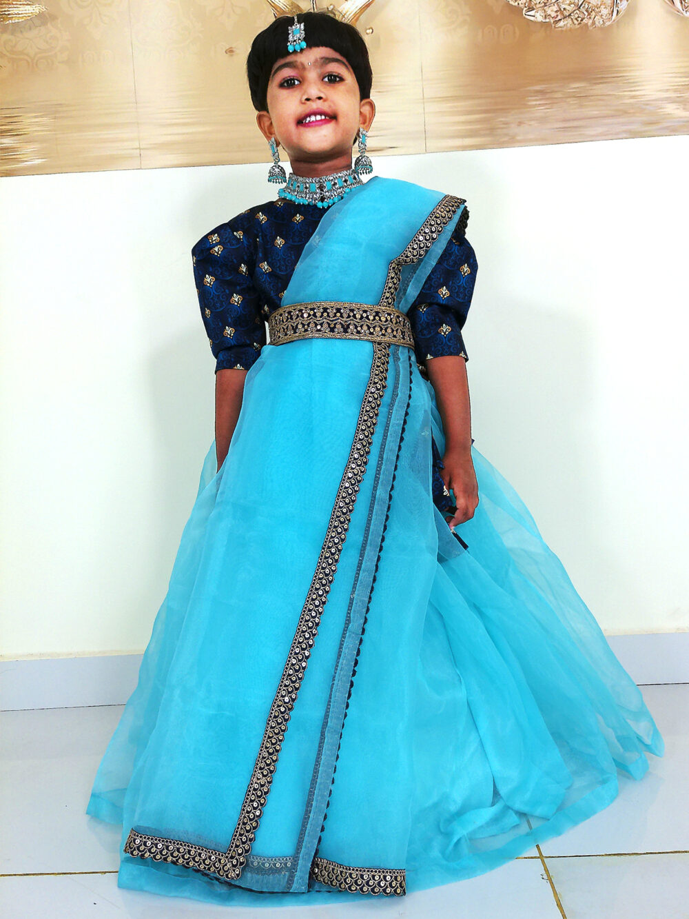 Girl Baby 1st Birthday Dress IBI-9991GL Sky Blue Navy Blue Lehenga Choli