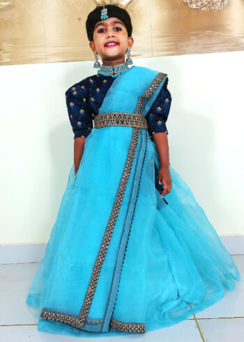 Girl Baby 1st Birthday Dress IBI-9991GL Sky Blue Navy Blue Lehenga Choli