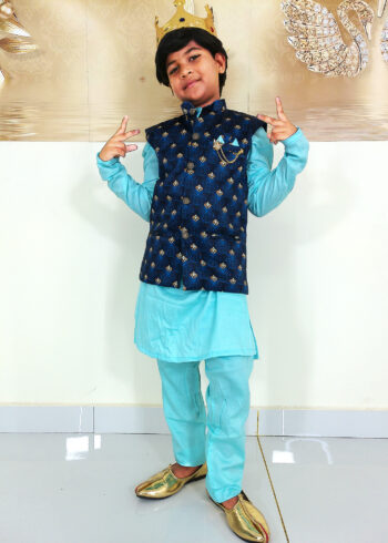 Boy Birthday Dress IBI-9991BY Sky Blue Kurta Pajama Modi Jacket Set