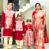 Family Matching Dress Set MOTHER DAUGHTER SON FATHER Twinning Dress IBI-9993BG Red Gold Traditional Family Matching Dress for Birthday Theme