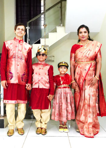 Family Matching Dress Set MOTHER DAUGHTER SON FATHER Twinning Dress IBI-9993BG Red Gold Traditional Family Matching Dress for Birthday Theme